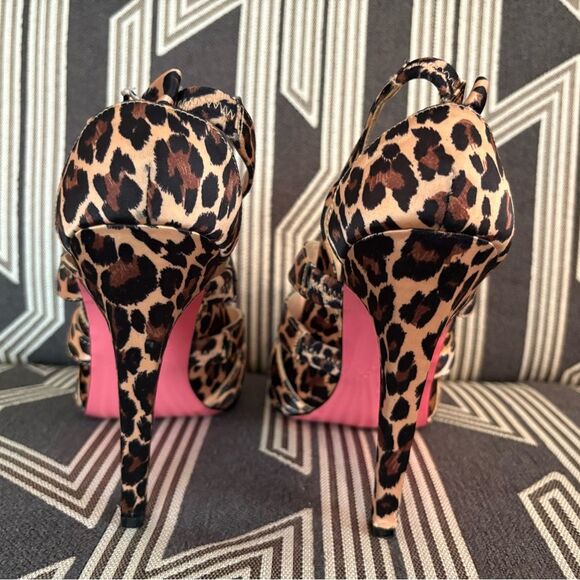Betsey Johnson Leopard Satin Open Toe Heels Size 9 - Picture 10 of 14